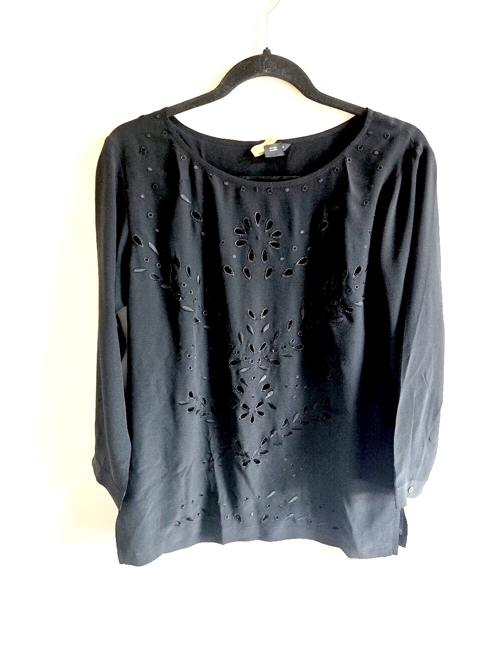 CLUB MONACO | S 100% Silk Eyelet Blouse | black